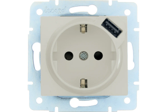 Розетка Lezard ASTI с заземлением и USB, кремовая, механизм 7081-0388-181
