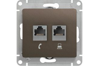 Механизм двойной розетки Systeme Electric Glossa RJ45+RJ11 шоколад GSL000885