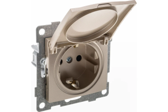 Механизм розетки с крышкой GUSI Electric Bravo С10Р91-027, с заземлением и шторками, бело-золотой