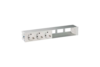 Врезной розеточный блок Simon S400 44603000-133 с крышкой, вводом-щеткой, 3x2PE, 3 свободных модуля, алюминий