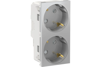 Двойная розетка Systeme Electric Unica NEW NU306730A со шторками и заземлением, алюминий