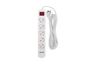 Удлинитель REXANT STANDARD 5 гнезд 5 м с 2 USB белый 13-4036