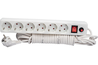 Сетевой фильтр UNIVersal ПВС 3х0,75 6гнезд, выключатель с индикацией, с заземлением, защитные шторки, белый 7м 967U-3007