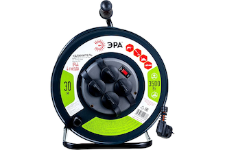 Силовой удлинитель ЭРА RMx4e s3x1.5-30m, IP44, на металлической катушке, с заземлением, 4 гнезда, 30м, ПВС 3х1.5 Б0046850
