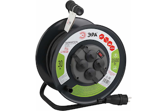 Силовой удлинитель ЭРА RMx-4es-3x2.5-30m-IP44(KG) на металлической катушке, c заземлением, 4 розетки, 30м, КГ 3х2.5мм2 Б0043058