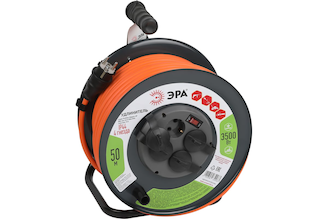 Силовой удлинитель ЭРА RMx-4es-3x2.5-50m-IP44 на металлической катушке, с заземлением, 4 розетки, 50м, Б0052922