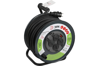 Силовой удлинитель ЭРА RMx-4es-3x2.5-50m-IP44 на металлической катушке с заземлением 4 розетки, Б0052919