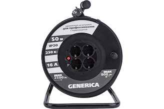 Катушка GENERICA УК50 с т/з 4 места 2P+PE/50м 3x1,5мм2 WKP20-16-04-50-G