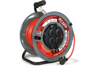 Силовой удлинитель Ресанта на металлической катушке, СУ-3x1,5-50/3 (с выкл., 4 розетки, IP44) 61/118/8