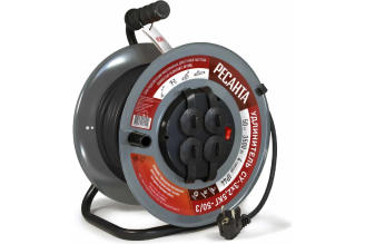 Силовой удлинитель Ресанта на металлической катушке, СУ-3x2,5КГ-50/3 (с выкл., 4 розетки, IP44) 61/118/10