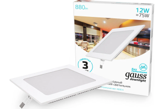 Встраиваемый светильник Gauss Slim 12W 880lm 4000K IP20 квадрат 940111212