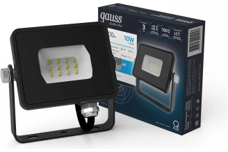 Светодиодный прожектор Gauss Qplus 10W 1100lm 6500K IP65 черный 613511310