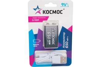 Аккумулятор КОСМОС крона Li-Ion 9 В 500 мАч, 1 шт KOCLi9V650mAh1BL