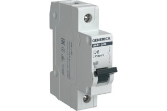 Автоматический выключатель GENERICA ВА47-29М 1P 6 А 4,5 кА D MVA21-1-006-D-G