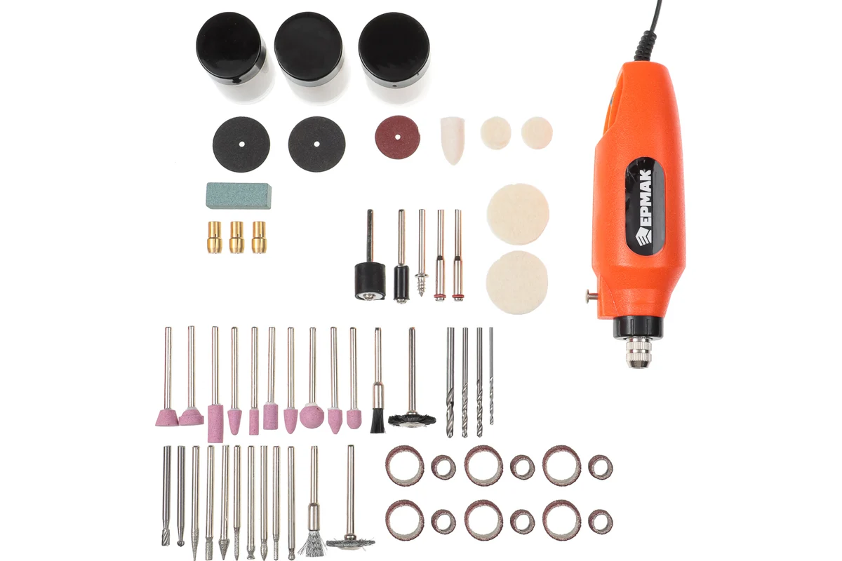 Мини дрель ЕРМАК сетевой гравер, 12В, 15000 об/мин, с набором насадок (160 шт.) 693-023