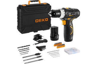 Аккумуляторная дрель-шуруповерт DEKO GCD12DU3 SET5 Li-Ion в кейсе + набор инструментов 92 шт., 12 В 063-4148