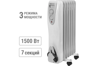 Масляный обогреватель TDM ELECTRIC МО-7, 1500 Вт, 7 секций, регулировка мощности 550/950/1500 Вт, термостат, SQ2501-0901