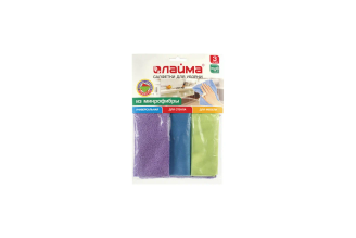 Салфетки LAIMA для уборки 30×30 см, микрофибра, 3 шт 601258