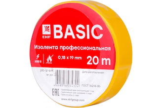 Изолента EKF 0,18x19 мм, 20 м, желтая plc-iz-a-y