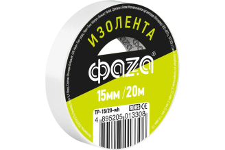 Изолента ФАZА ПВХ 15 мм x 20 м белая 5013308