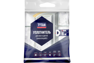 Уплотнитель для окон и дверей Tytan Professional D 260667, 6 м, 9х7,5 мм, белый