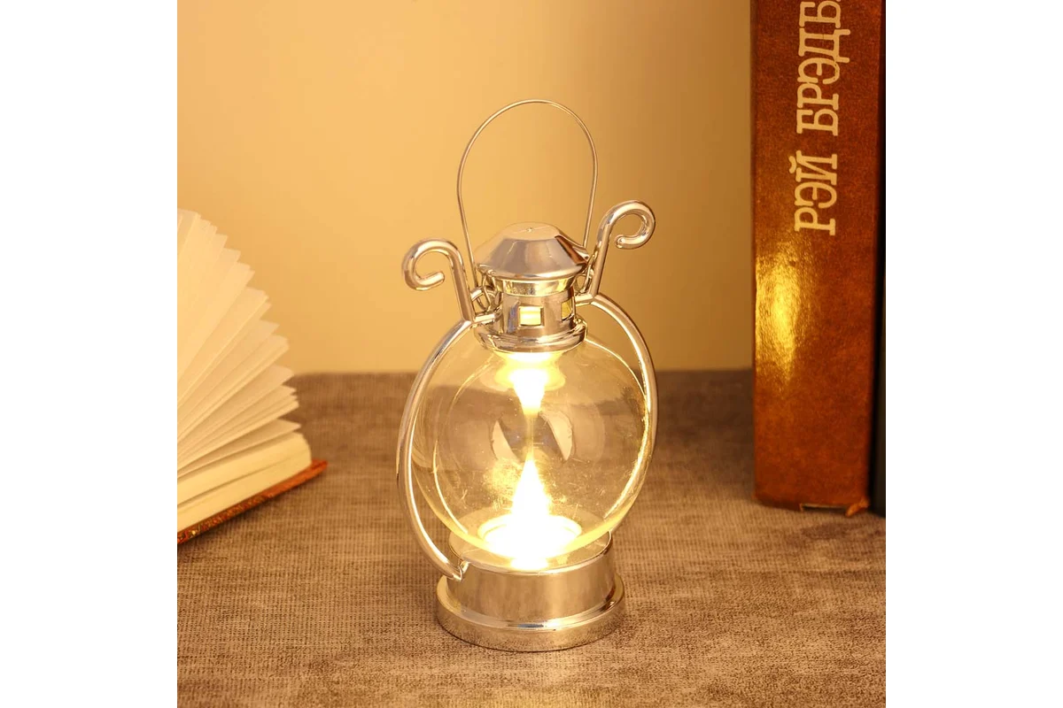 Светильник декоративный СНОУБУМ в виде фонаря с LED-свечой, один режим, 3xLR1130, PP, 5,5x8х12,2см 392-007