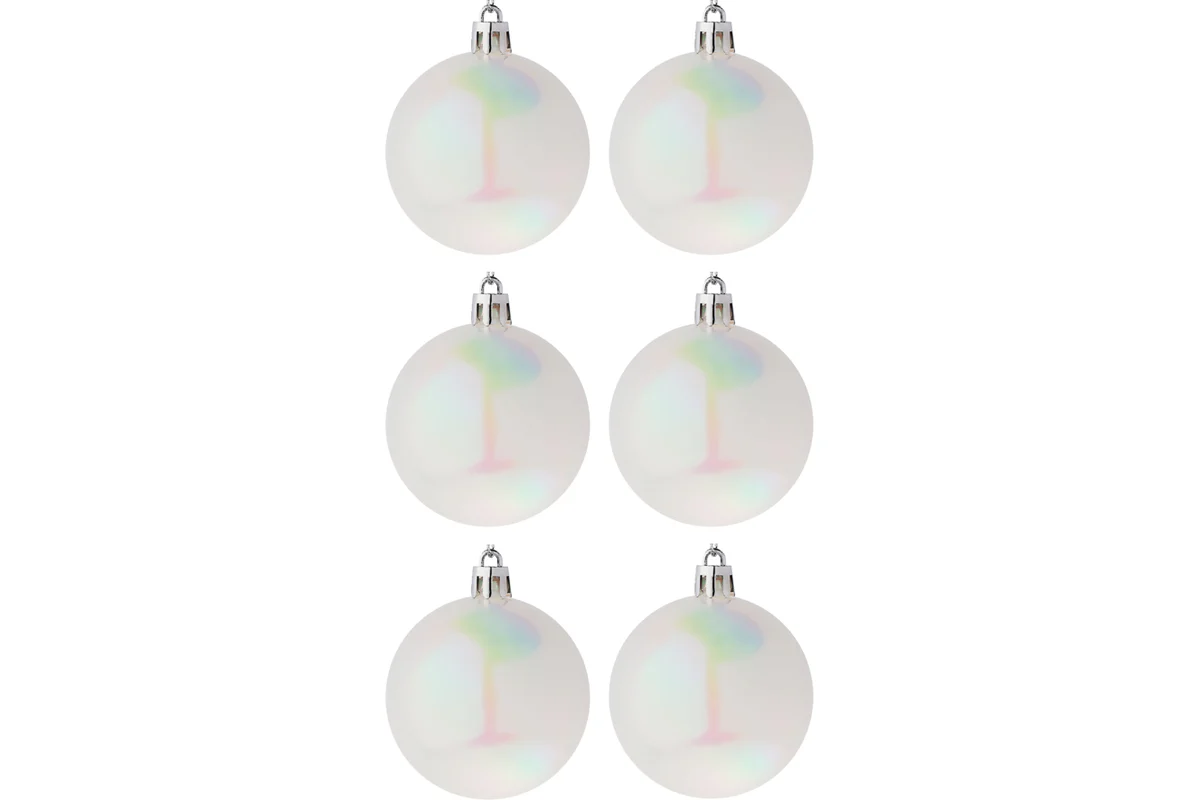 Набор шаров Сноубум 6шт 6см пластик, белый перламутр 372-001