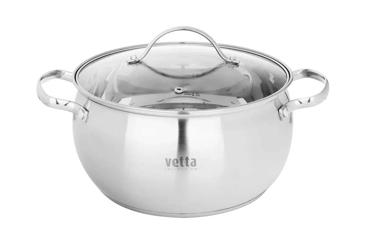 Кастрюля VETTA Женева 22x12.5 см, 4.9 л, со стеклянной крышкой, индукция 822-085
