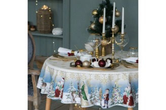 Скатерть Этель Christmas time диаметр 220 см +/-3 см с ГМВО, 100% хлопок, саржа 190 г/кв.м 4496669