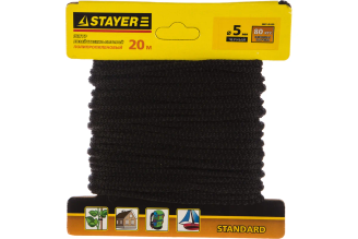 Полипропиленовый шнур STAYER STANDARD 50421-05-020 без сердечника, черный, 5 мм, 20 м