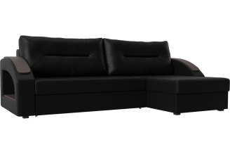 Угловой диван Лига диванов Канзас правый полностью экокожа черная 101165