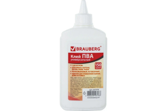 Клей ПВА BRAUBERG 150 г для бумаги, картона и дерева 227378