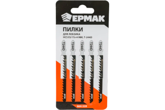 Пилки для электролобзика (5 шт; HCS EU 75x4 мм; T-244D; по дереву; быстрый/фигурный рез) ЕРМАК 664-339
