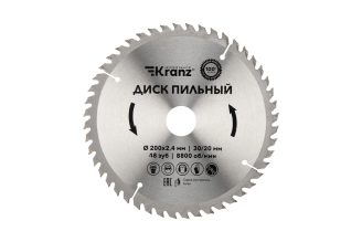 Пильный диск по дереву KRANZ 200x30/20 мм 48 зубьев KR-92-0118