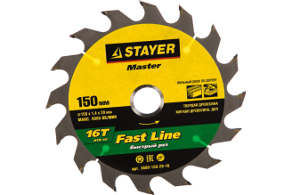 Пильный диск по дереву STAYER MASTER FAST-Line 3680-150-20-16, 150х20 мм, 16Т