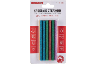 Клеевые стержни REXANT 7.4х100 мм цветные с блестками 12 шт. 09-1025