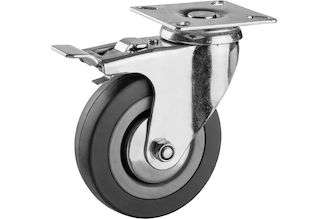 Колесо поворотное с тормозом (100 мм; г/п 65 кг; резина/полипропилен) ЗУБР 30956-100-B