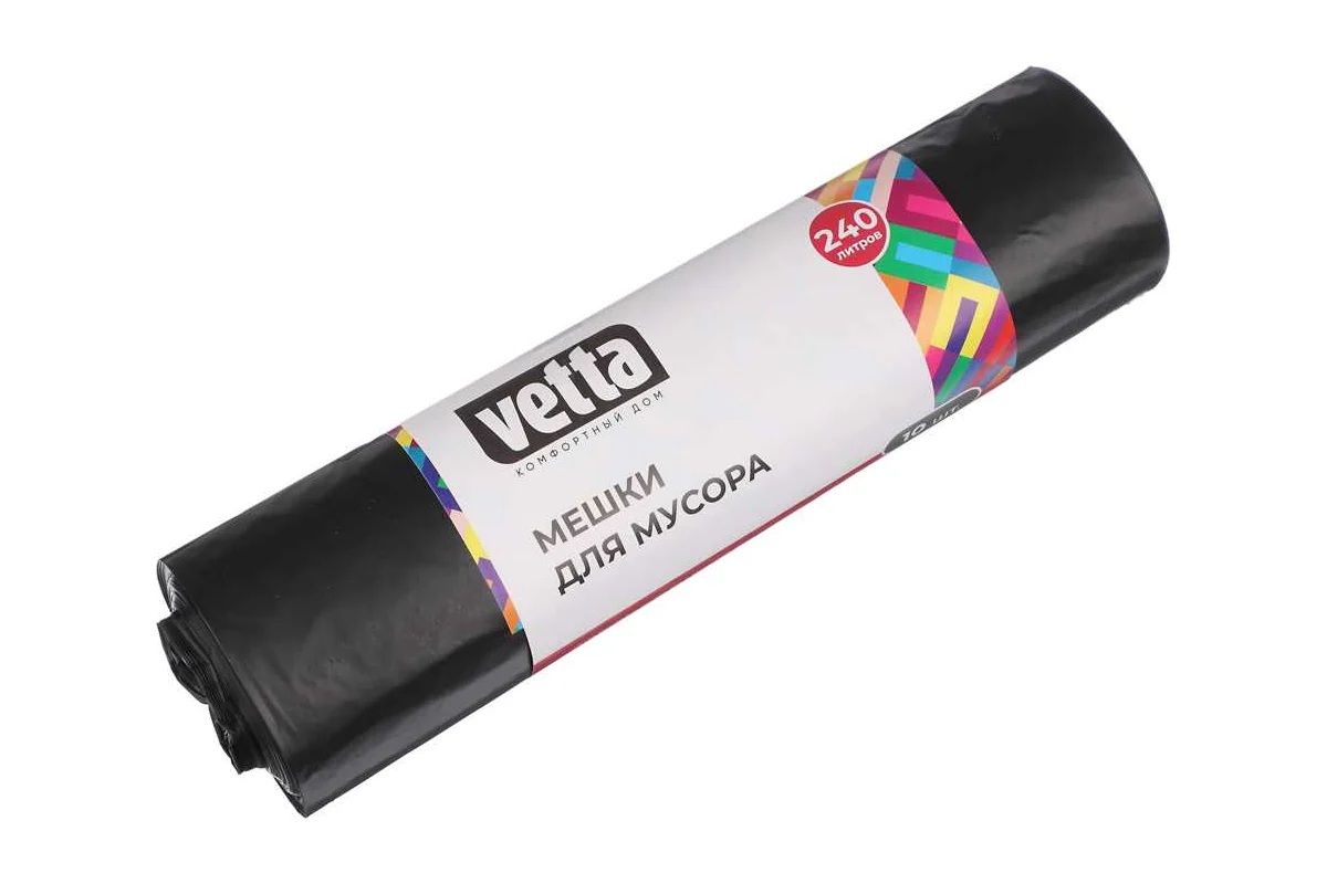 Мешки для мусора 240 л, 10 шт, эконом ПВД, рулон VETTA 449-106