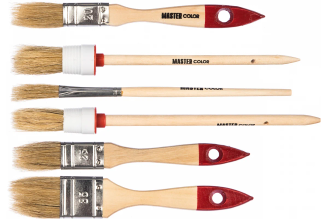 Набор из 6 кистей с деревянными ручками: флейцевые кисти 20, 25, 35мм, круглые кисти 20, 25мм, кисть художественная МASTER COLOR 30-0510