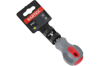 Крестовая отвертка BARTEX PH1x38 мм, антискользящая двухкомпонентная рукоятка, CrV сталь 138276