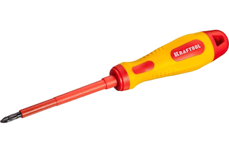 Отвертка KRAFTOOL высоковольтная, Cr-Mo-V стержень, двухкомп. маслобензостойкая рукоятка, PH №2, 100мм 250084-2-100