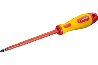 Отвертка KRAFTOOL высоковольтная, Cr-Mo-V стержень, двухкомп. маслобензостойкая рукоятка, PH №3, 150мм 250084-3-150
