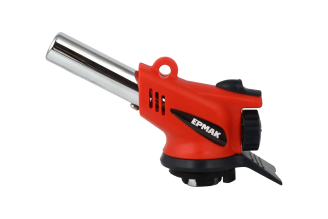 Горелка газ. с пьезо, ЕРМАК свободн. вращ., цанг. захват, шир. сопло, пласт.,латунь; 14х9х5см 116-026