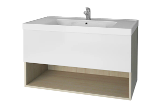Тумба Dreja eco Perfecto 90 99.0803 подвесная, дуб и белый лак