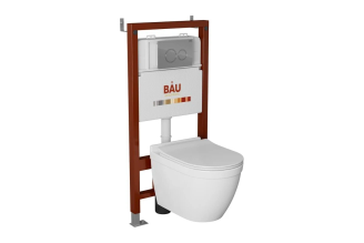 Комплект Bauedge BAU 6 в 1: инсталляция BAU PRO, унитаз подвесной безободковый Bau Mif PRO, сиденье быстросъемное микролифт, клавиша BAU Dream, хром Q111300-NT0002-PRO-Q00004