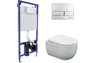 Комплект для монтажа подвесного унитаза Berges: инсталляция novum525, кнопка l3 хром глянец, унитаз ventas rimless, сиденье дюропласт ventas slim so, микролифт, быстросъем 043237