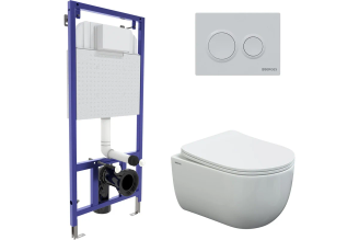 Комплект для монтажа подвесного унитаза Berges: инсталляция novum525, кнопка о1 белая, унитаз ventas rimless, сиденье дюропласт ventas slim so, микролифт, быстросъем 043239