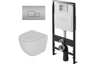 Комплект D&K подвесной безободковый унитаз DK Matrix 490х370х360 мм, сиденье микролифт, белый DS1391604