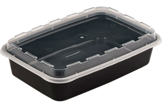 Контейнер одноразовый ОФИСМАГ 830мл с крышкой 207х140мм черный/прозрачный, ПП, комплект 150 шт., ШК0792 609227