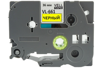 Лента Vell VL-661 Brother TZE-661 36 мм, черный на желтом, 320052